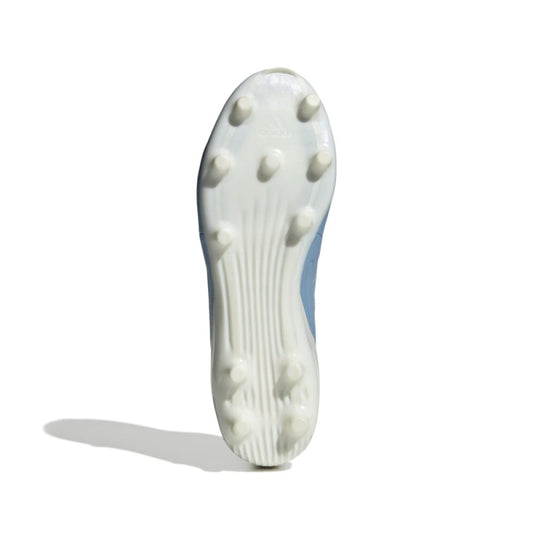 Suola di scarpe da rugby Adidas Elite FG celeste con tacchetti in gomma.