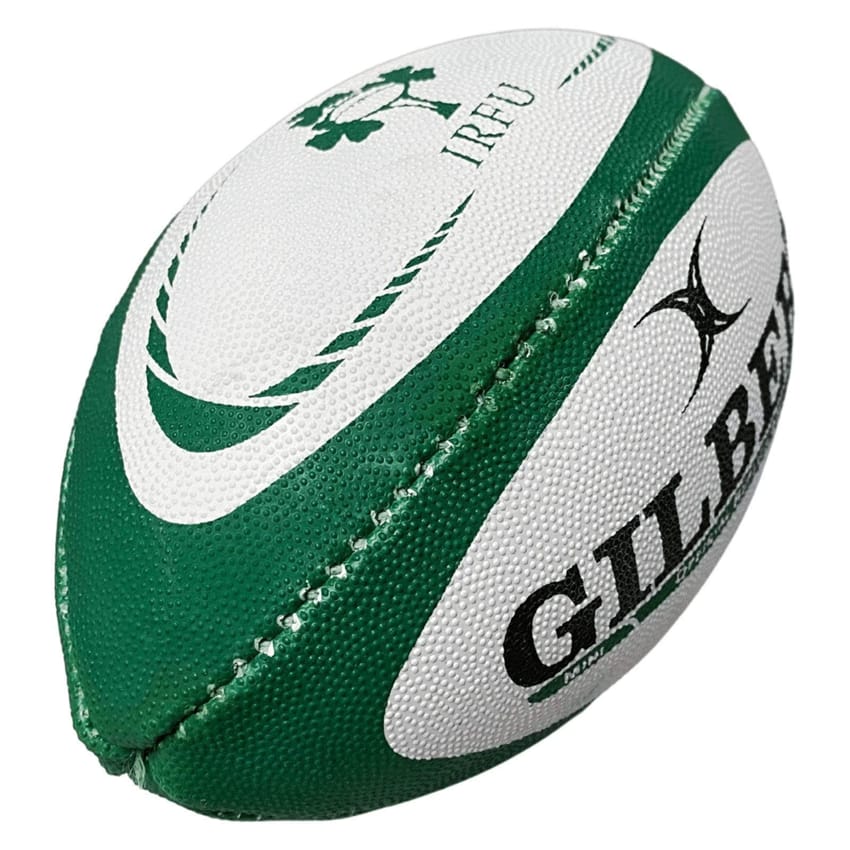 Pallone da rugby Gilbert Mini Ireland: pallone da rugby mini ufficiale dell'IRFU, verde e bianco, ideale per supporters dell'irlanda e come gadget