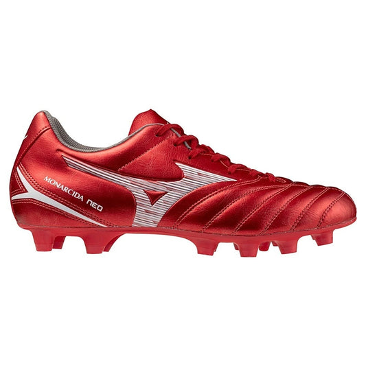 Scarpino Mizuno Monarcida NEO III Select MD rosso rubino con dettagli argento.