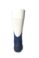 Calza Rugby Samurai Professionale Tri Nation: Calzini da rugby professionali blu e bianchi, vista posteriore.