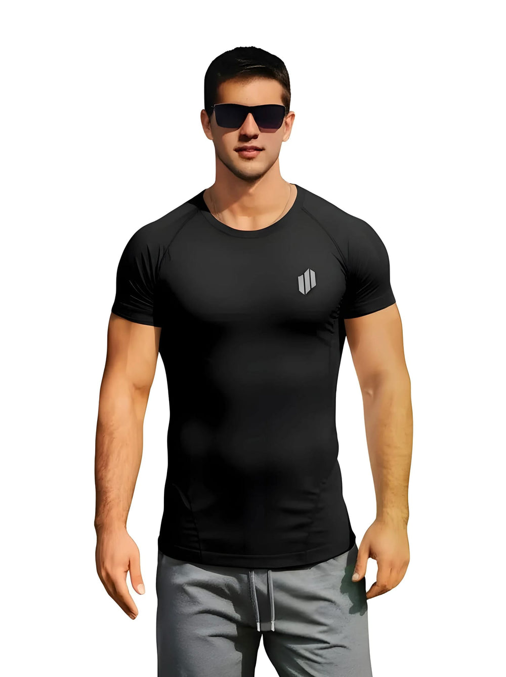 Samurai Sports Nero Manica Corta: maglietta sportiva nera a maniche corte da uomo, perfetta come strato base o maglietta a compressione per gli allenamenti.