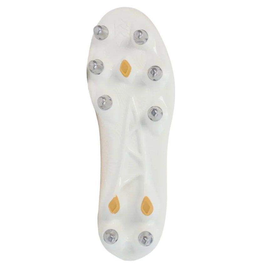 Suola scarpino da rugby Canterbury Stampede bianco con tacchetti in metallo.