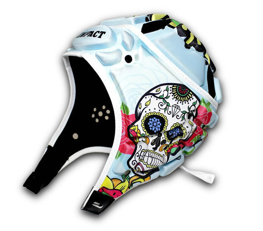 Caschetto da rugby Impact Los Dia de Muertos, design teschio colorato.