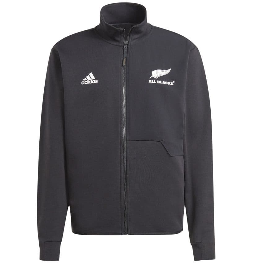 Giacca da allenamento da uomo Adidas All Blacks in nero, logo bianco sul petto.
