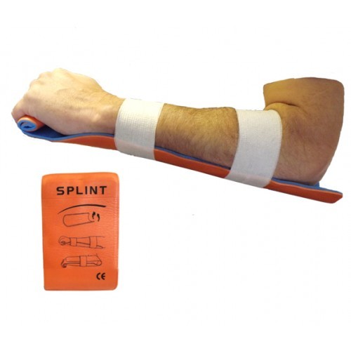 Supporto braccia arancione e blu, modello Flexi, 11x50 cm, con chiusure in velcro.
