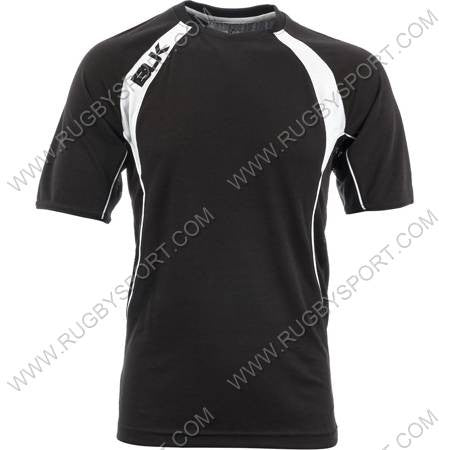 Maglia tecnica allenamento BLK nera con inserti bianchi, ideale per il rugby.