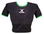 Maglia protettiva Gilbert da donna con imbottitura Triflex, nera e verde fluo.