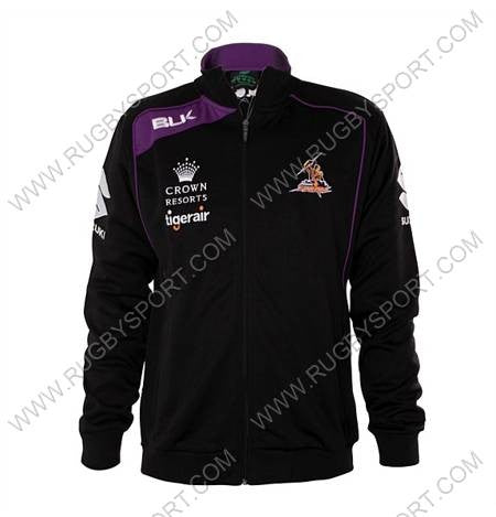 Giacca travel Melbourne Storm BLK nera con dettagli viola, logo Suzuki e Crown Resorts.