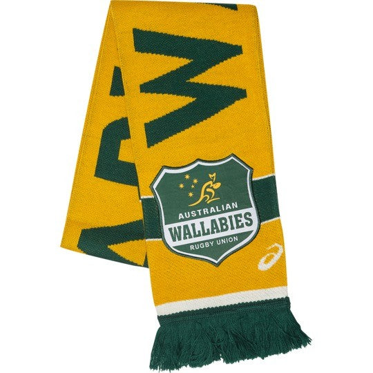 Sciarpa da rugby Australian Wallabies gialla e verde con logo Asics.