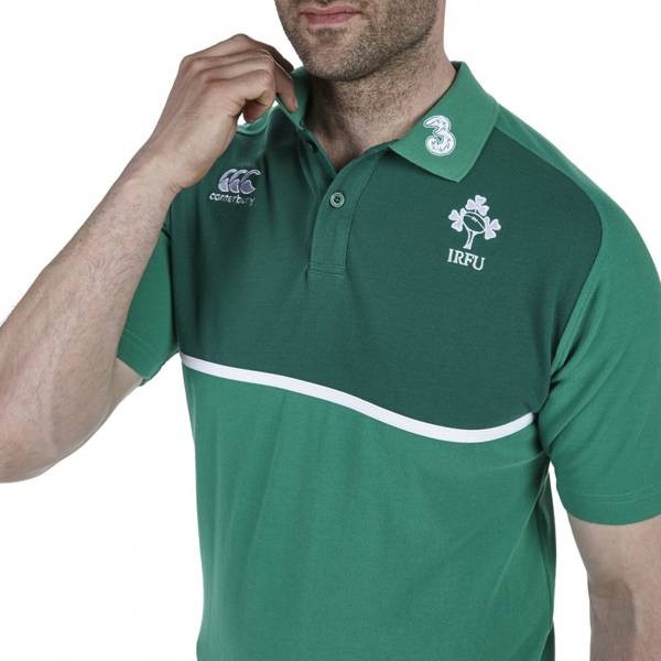 Polo da uomo Canterbury verde IRFU, versione Irlanda, con logo