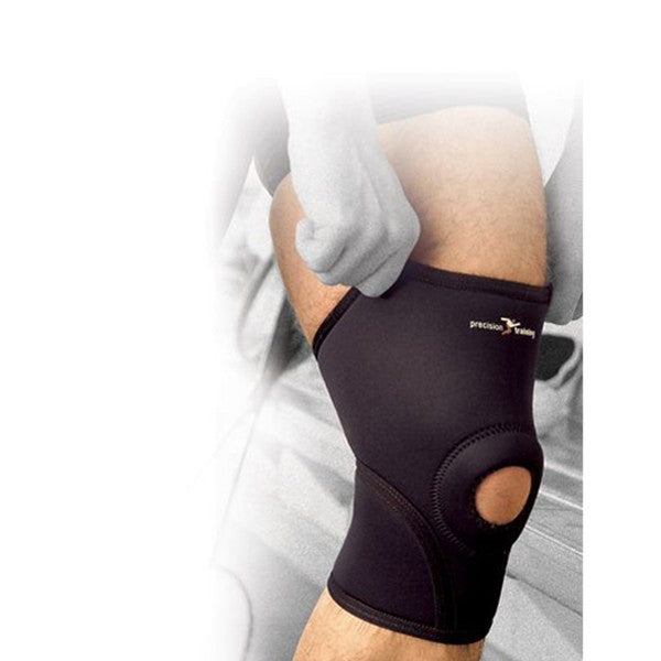Ginocchiera elastica aperta nera Precision Training per supporto ginocchio.