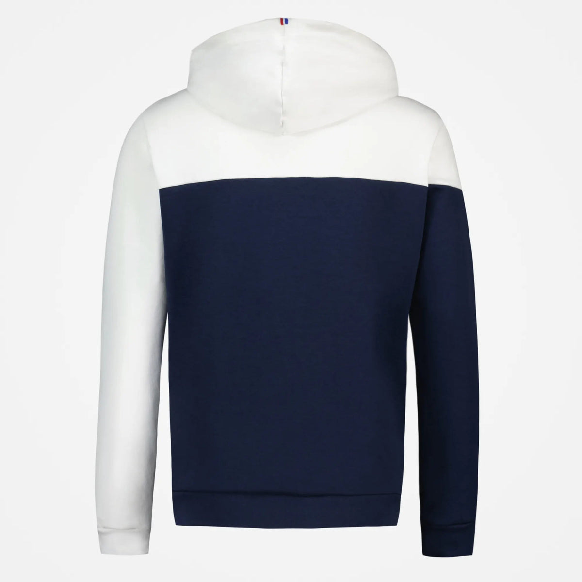 Felpa con cappuccio bicolore blu navy e bianca, stile ufficiale Fan Rugby Francia.