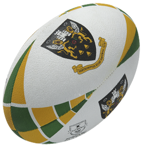 Pallone da rugby supporter Northampton Saints con logo e colori del club.