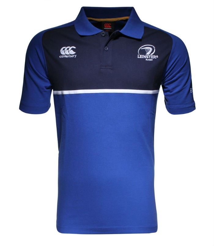 Polo da uomo Leinster Rugby Canterbury blu e blu scuro, con logo.
