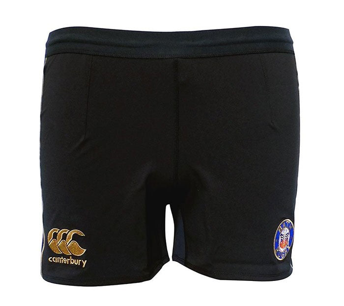 Pantaloncino ufficiale Bath Canterbury nero con logo dorato.