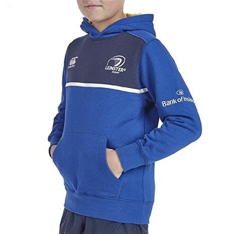 Felpa blu con cappuccio Leinster Training OTH bambino, logo Canterbury e sponsor.