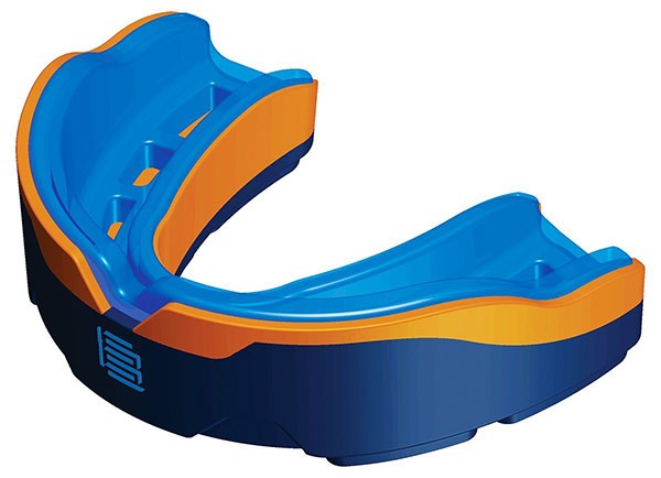 Paradenti Tephra Max blu-arancio-azzurro per rugby, protezione avanzata.