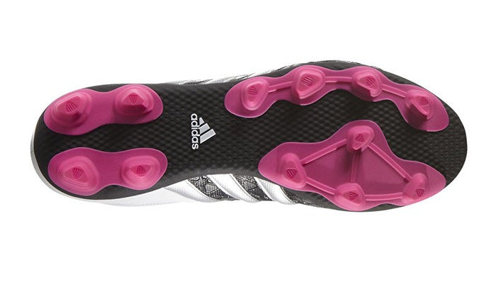 Suola Adidas ACE 15.4 FxG bambino con tacchetti rosa e bianchi.
