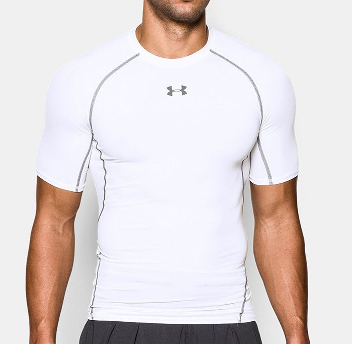 Maglia tecnica Under Armour HeatGear Armour bianca a maniche corte da uomo.