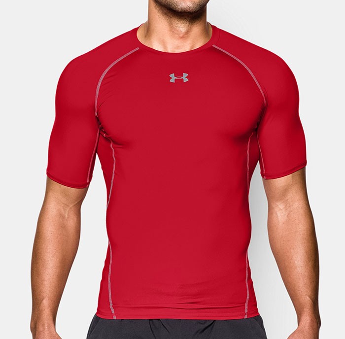 Maglietta UA Heatgear Armour rossa a maniche corte da uomo.