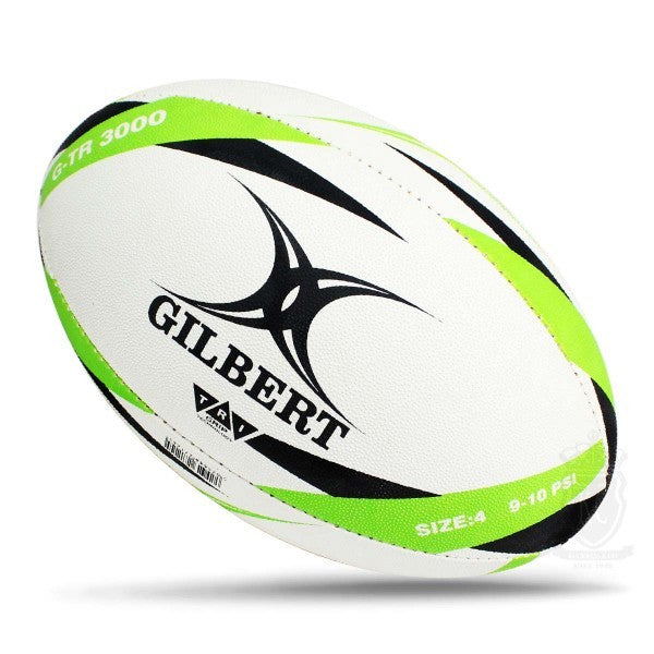 Pallone da rugby Gilbert G-TR 3000 bianco, verde e nero, misura 4.