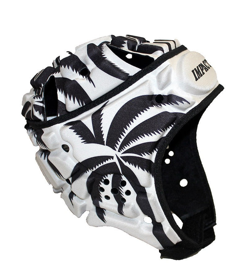 Caschetto da rugby Impact Fiji con stampa a tema palme tropicali e logo Impact.