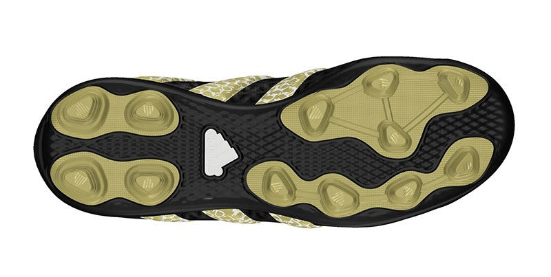 Suola di scarpino Adidas Ace 16.4 FxG J bambino, nero e oro, con tacchetti multidirezionali.