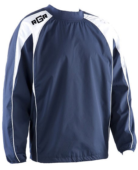 Top allenamento Elite RGR blu e bianco con logo RGR sulla spalla.