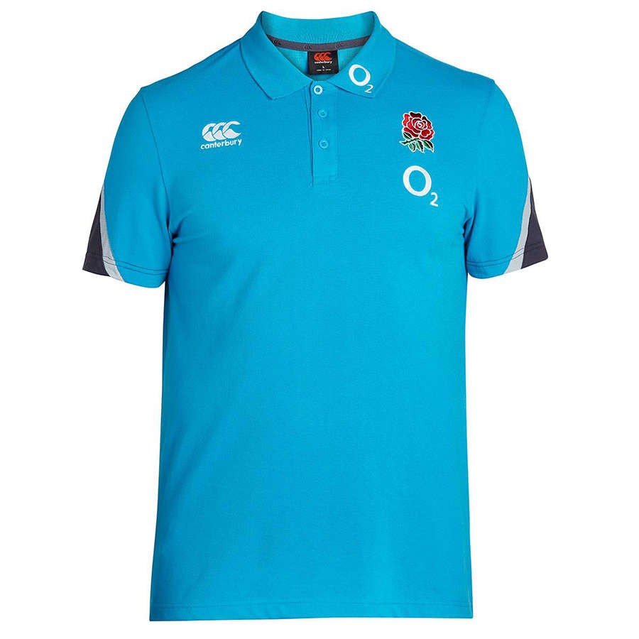 Polo training rugby Inghilterra blu con logo O2 e rosa
