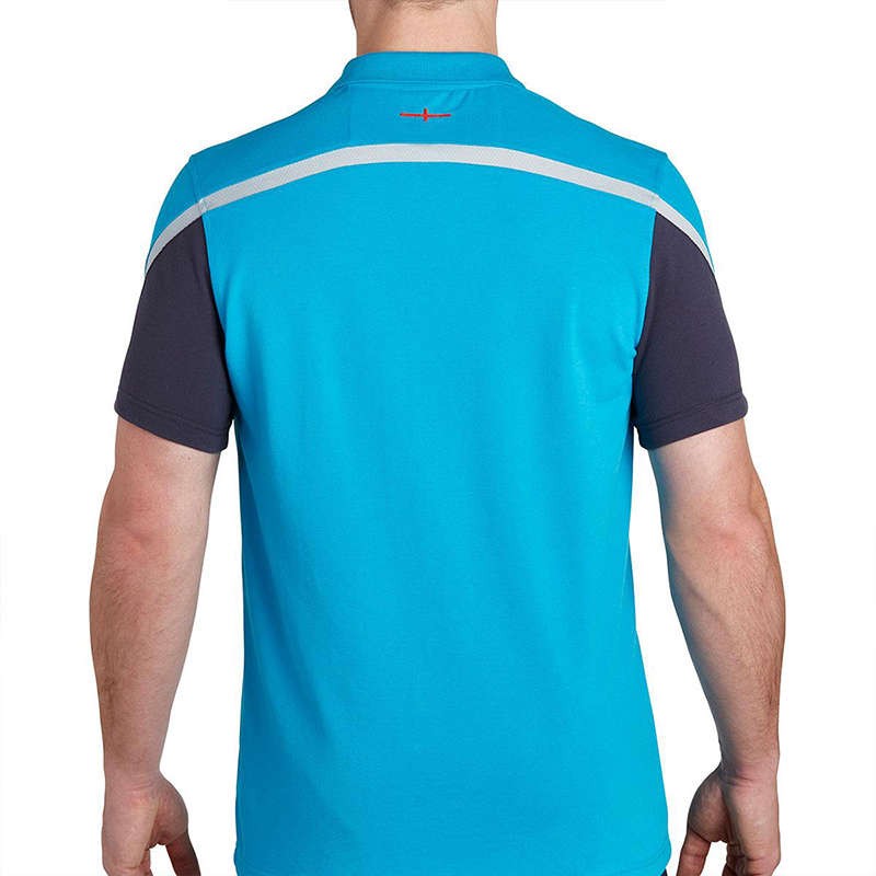 Maglia da allenamento rugby Inghilterra blu con inserti grigi e dettagli rossi.
