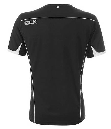 Maglia da rugby BLK Tek V nera da uomo con dettagli bianchi.
