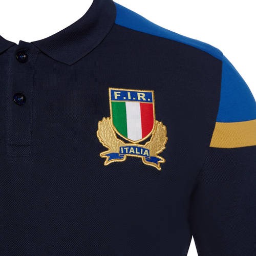 Polo ufficiale da rugby FIR Italia da uomo, blu navy con stemma ricamato.