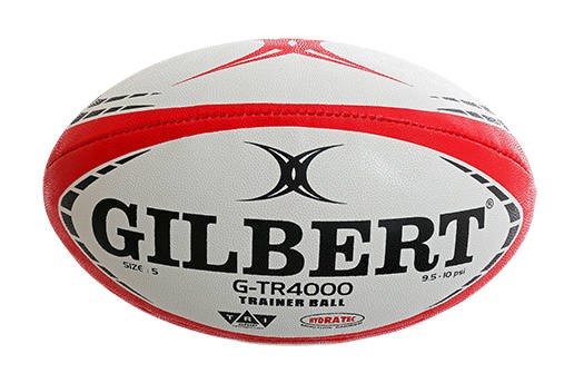 Pallone da rugby Gilbert G-TR4000 bianco e rosso, taglia 5, ideale per allenamento.