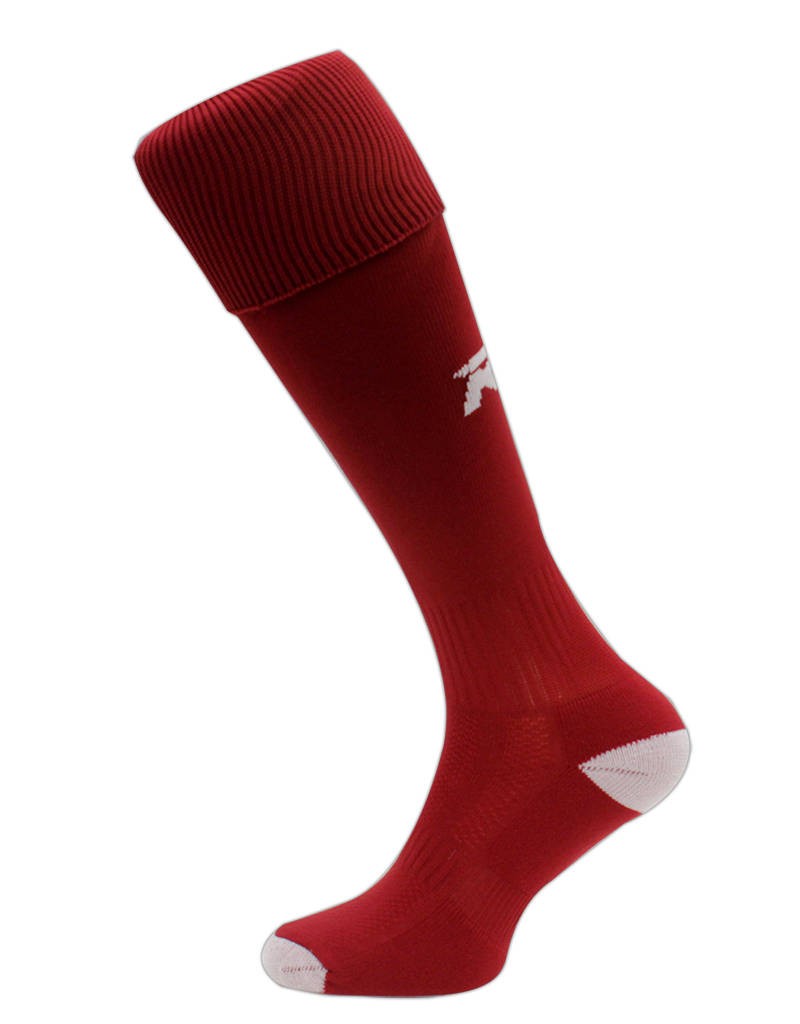 Calze da rugby RGR Amaranto, alte e resistenti, con logo bianco.