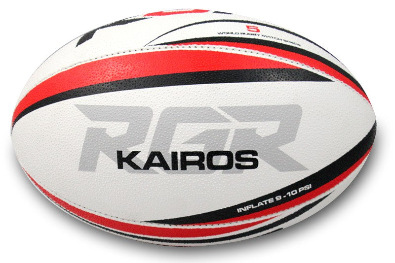 Pallone da rugby RGR Kairos misura 5 bianco, rosso e nero
