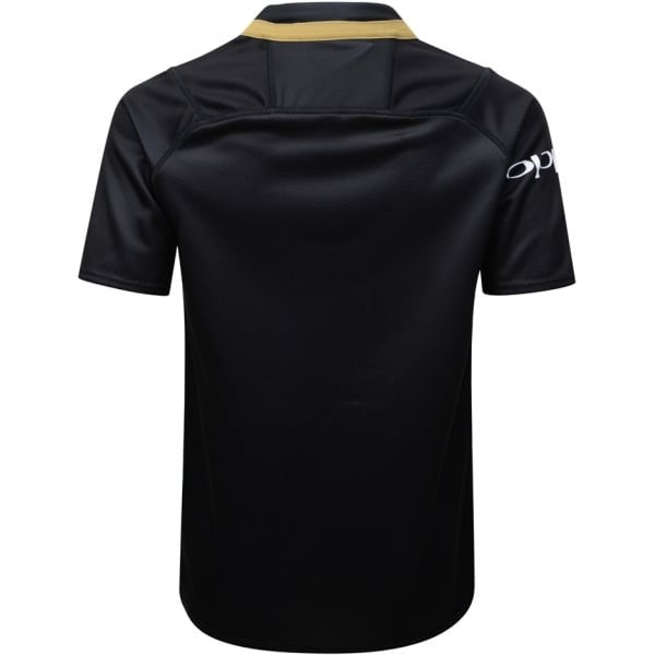 Maglia Bath Rugby Third Pro 2018-19 nera con colletto dorato.