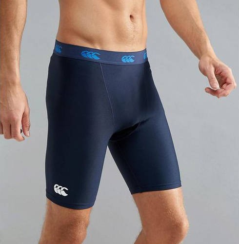 Scaldamuscolo Canterbury Thermoreg blu da uomo, logo bianco sul fondo.