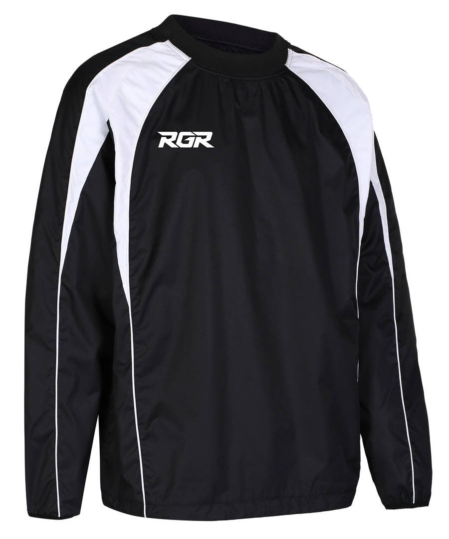 Top allenamento Elite RGR nero e bianco con logo RGR sul petto.
