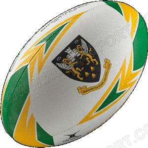 Pallone da rugby supporter Northampton Saints con stemma e colori sociali.