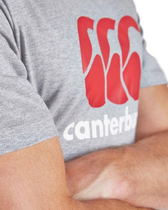 T-shirt Canterbury grigia con iconico logo CCC rosso e scritta bianca.