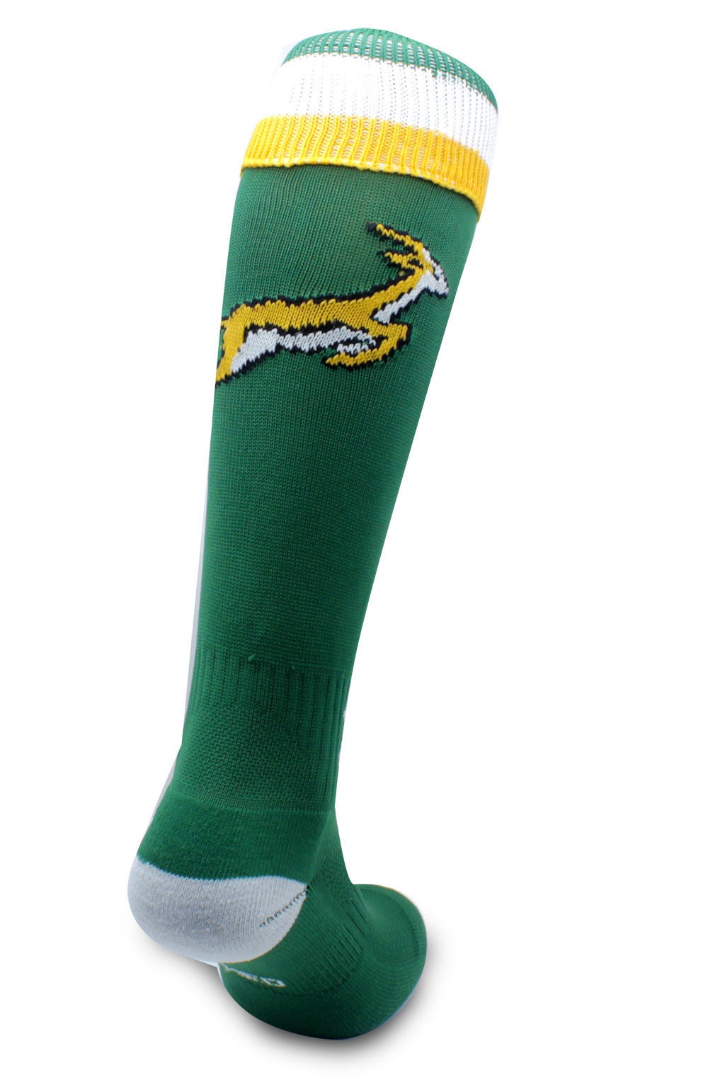 Calze da rugby verdi con logo Springbok, stile nazionale Sud Africa.