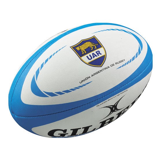 Pallone da rugby replica UAR Gilbert bianco e azzurro con logo