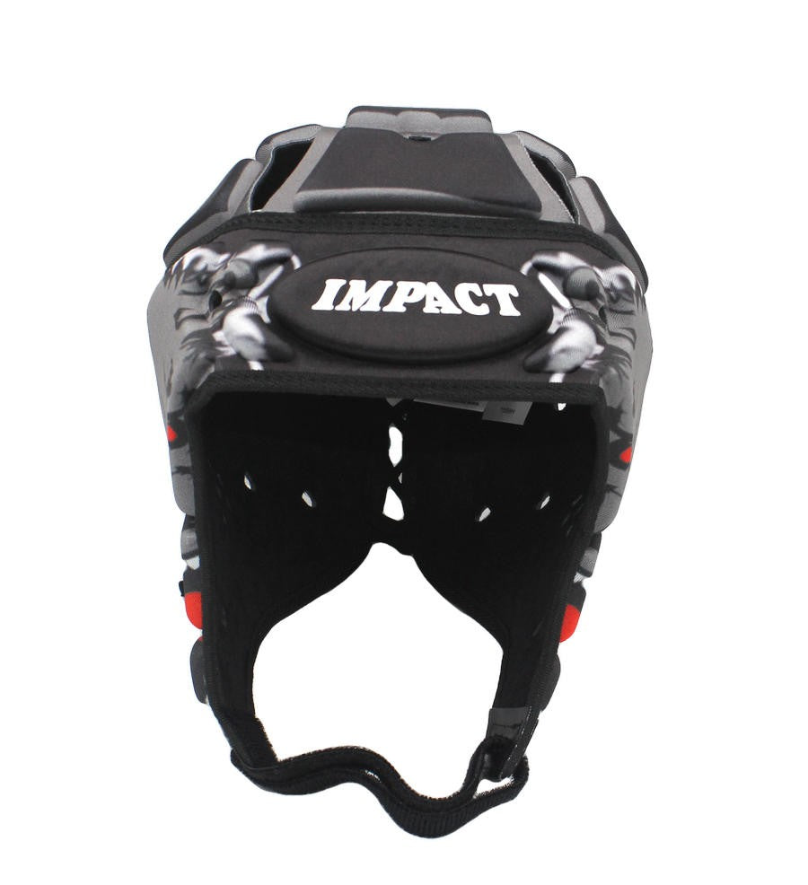 Caschetto da rugby Impact con design "Wolf", nero e grigio