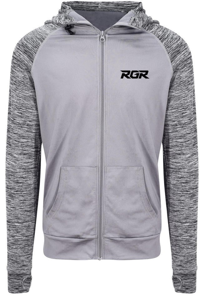 Felpa tecnica RGR grigia con zip lunga e logo frontale