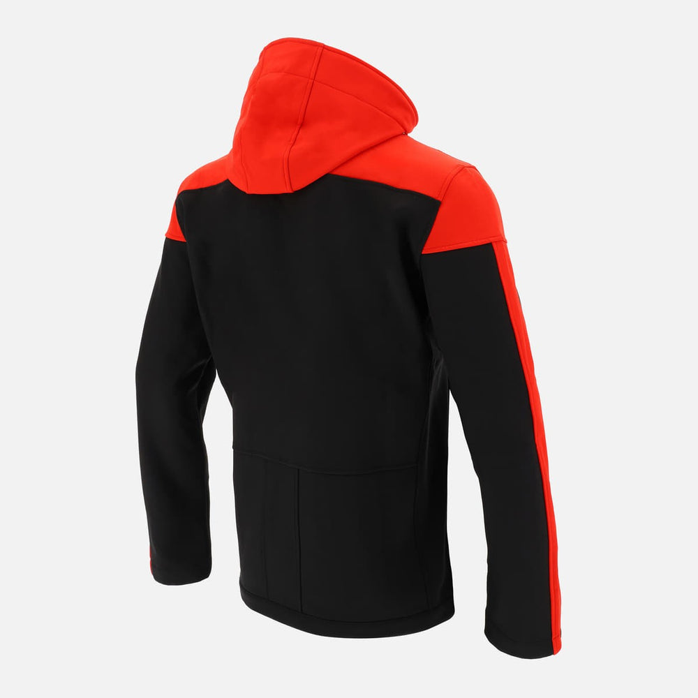 Giacca rugby softshell Macron Galles nera e rossa con cappuccio