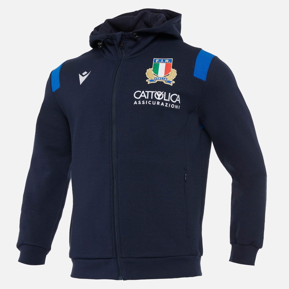 Felpa Italia Rugby Travel Zip Lunga e cappuccio Blu 2021 Ragazzo