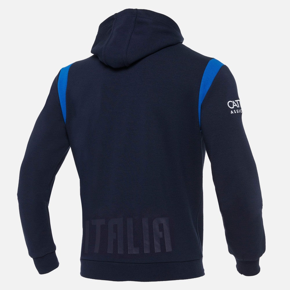 Felpa Italia Rugby Travel Zip Lunga e cappuccio Blu 2021 Ragazzo