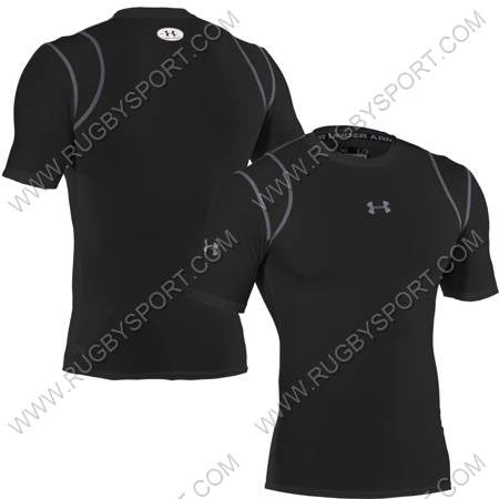 Maglia Under Armour Heatgear nera a maniche corte, traspirante.
