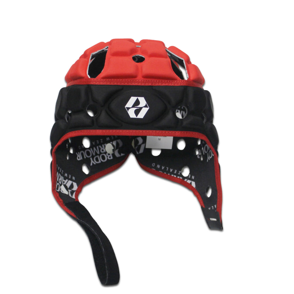 Caschetto da rugby Body Armour ventilato, nero e rosso, taglia M.