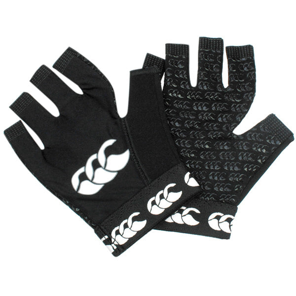 Guantini Rugby CCC Pro Grip Nero: guanti da rugby neri senza dita con logo CCC e grip strutturato in silicone sul palmo.